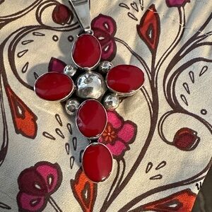 Large Red Coral and Sterling Silver Pendant Gorgeous